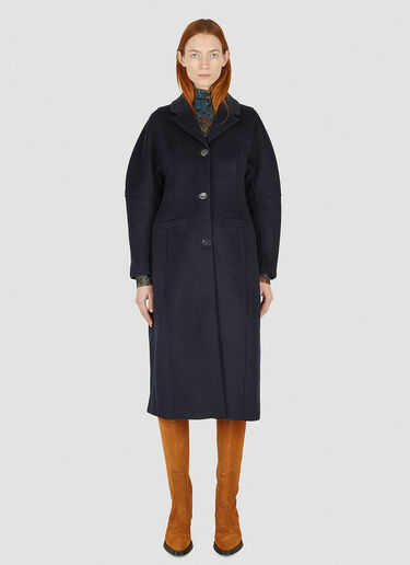 GANNI Single Breasted Curved Sleeve Coat Blue gan0247011