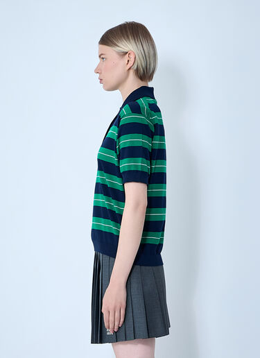 Striped Logo Motif Polo Shirt Miu Miu Striped Logo Motif Polo Shirt Blue miu0261003