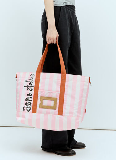 Acne Studios Logo Print Striped Tote Bag Pink acn0255029