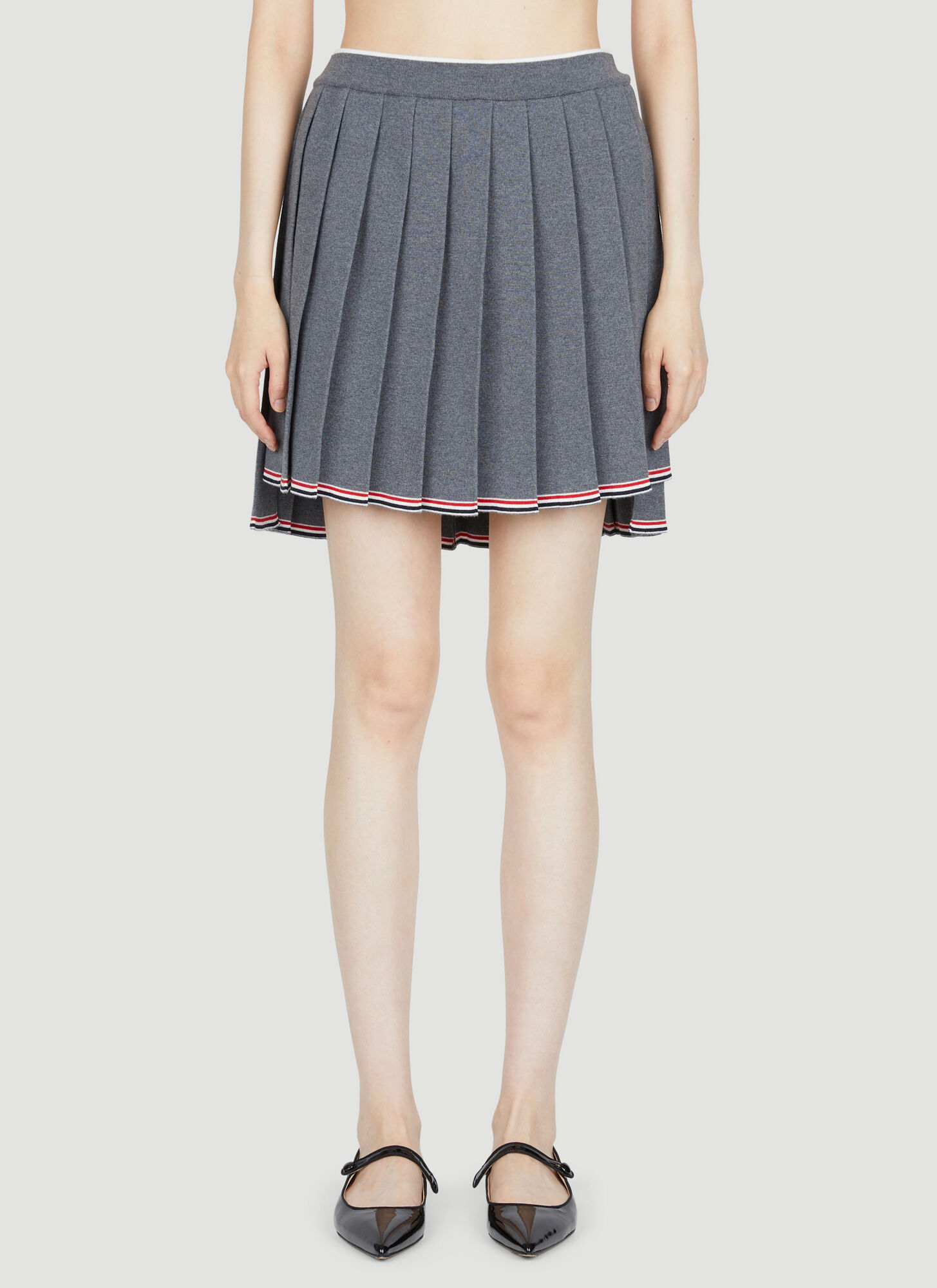 Thom Browne Rwb-trimmed Pleated Miniskirt In Grey