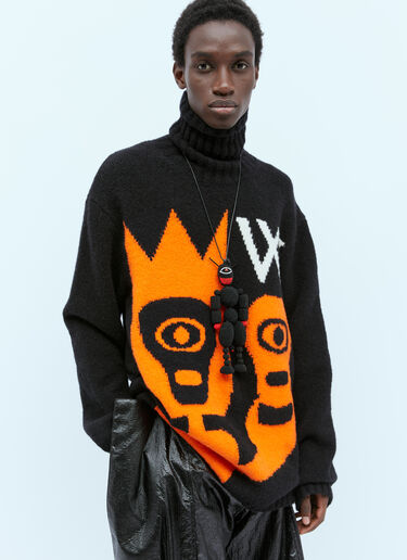 Walter Van Beirendonck One Eye Devil Beaded Necklace Black wlt0154031