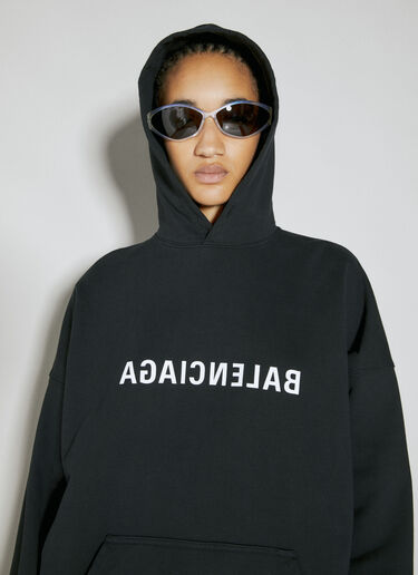 Balenciaga Logo Print Hooded Sweatshirt Black bal0254021
