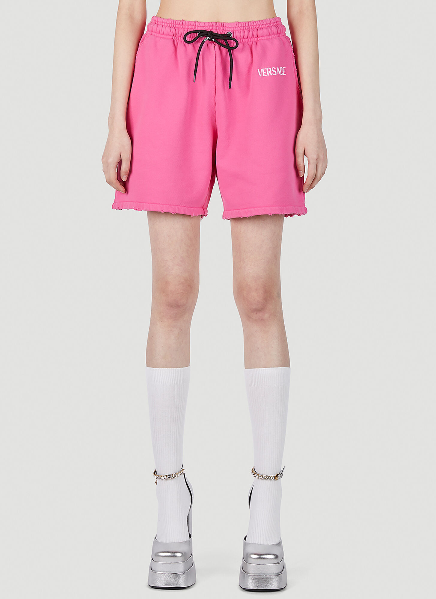 Versace Logo Print Track Shorts Female Pink