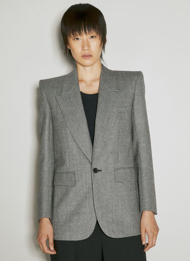 Saint Laurent Prince Of Wales Flannel Blazer Grey sla0253034