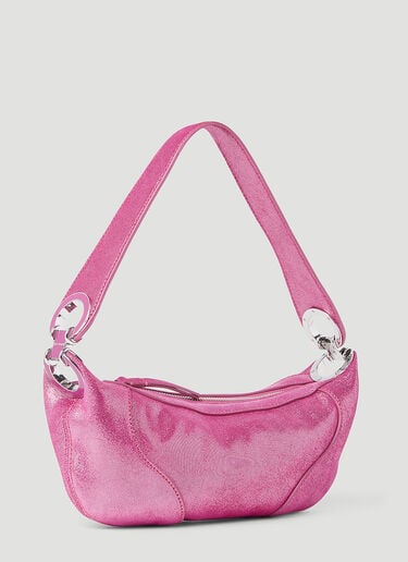 BY FAR Mini Amira Jeans Lame Leather Shoulder Bag Pink byf0253004