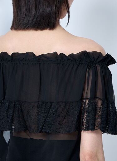 Saint Laurent 真丝绉布平纹细布蕾丝衬衫  黑色 sla0259021