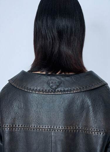 Prada Leather Button-Up Jacket Black pra0265004