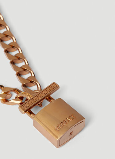 Versace Logo Engraved Lock Necklace Gold ver0151047
