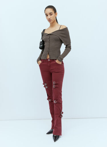 Blumarine Buckle Embellished Flared Pants Burgundy blm0254003