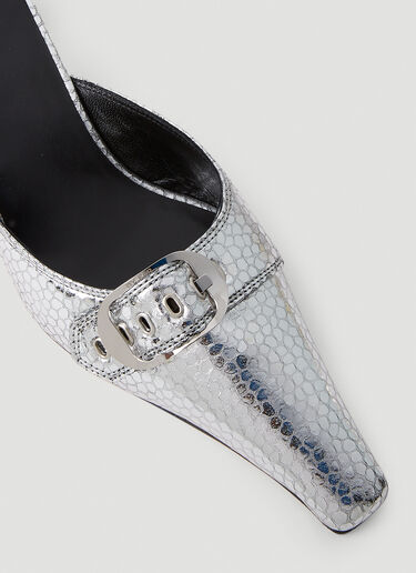 BY FAR Evelyn Kitten Heel Mules Silver byf0251031