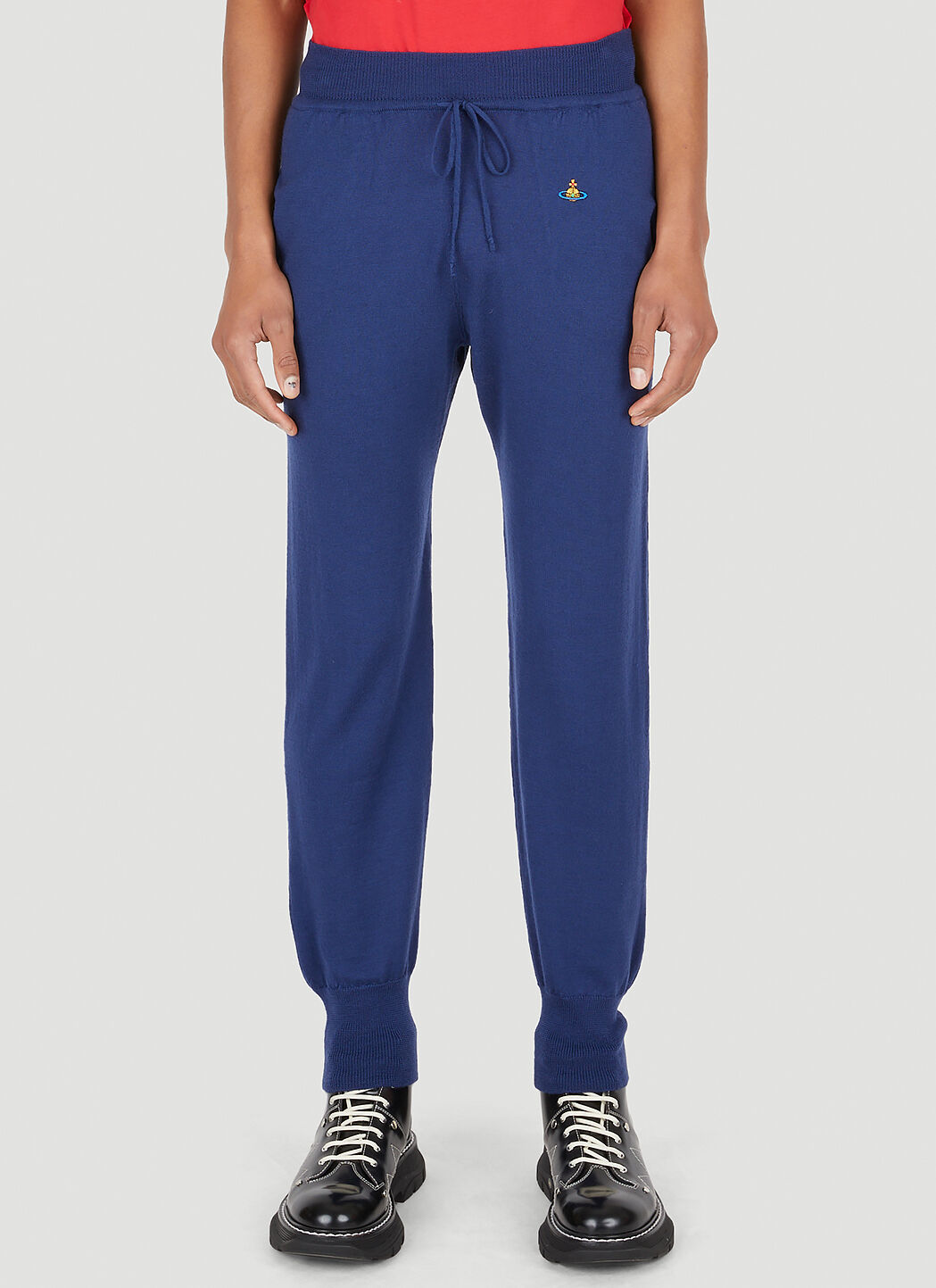 Vivienne Westwood Logo Patch Knitted Track Pants in Blue LN CC