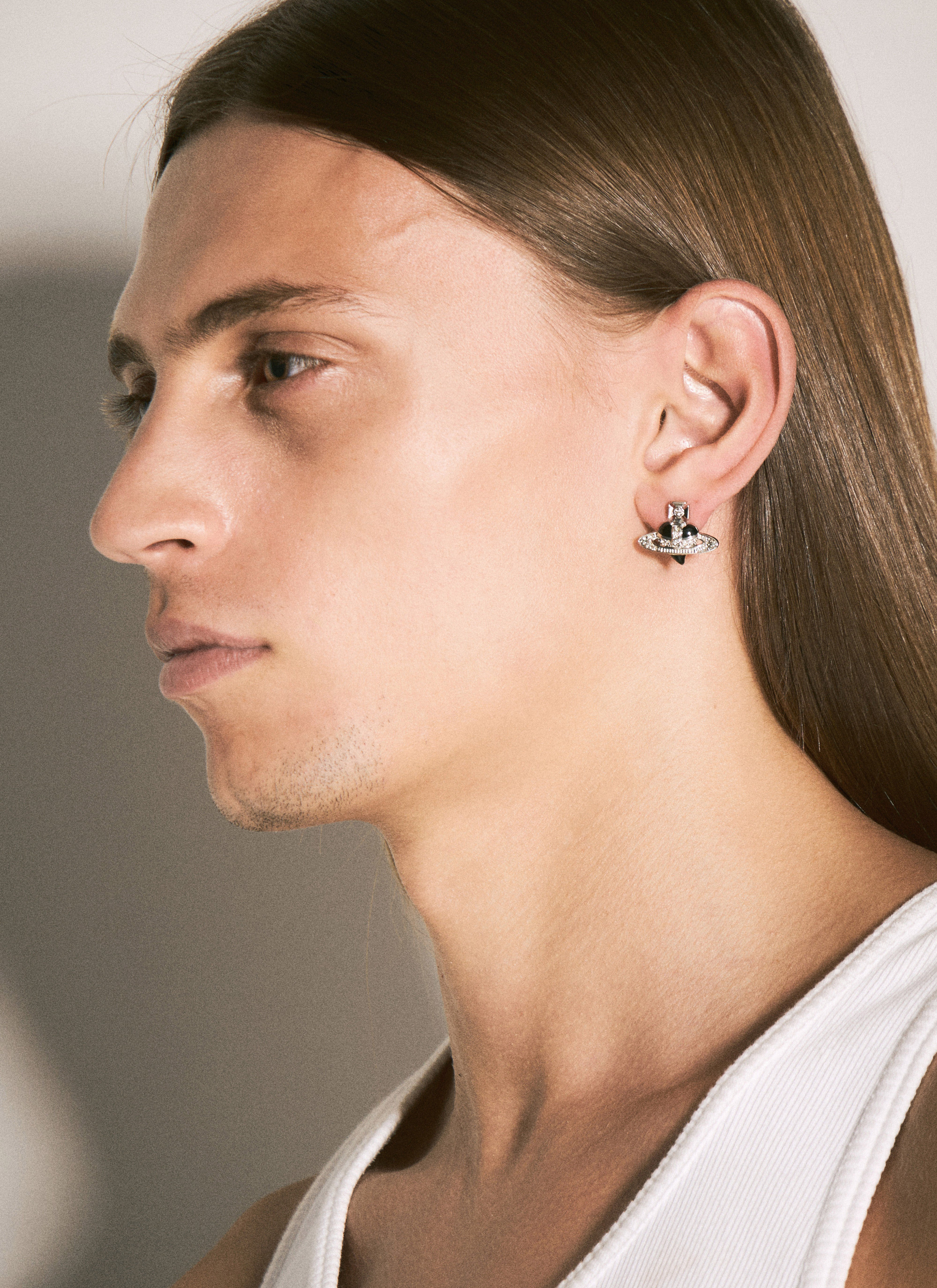 Vivienne Westwood Men s Single Diamante Heart Earring in Silver LN CC