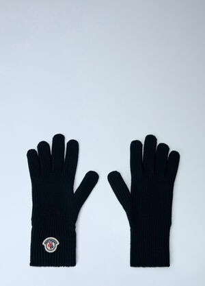 Moncler Ribbed Knit Gloves with Logo Patch Black mon0166047