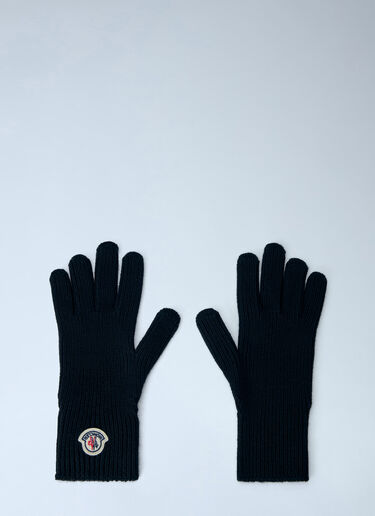 LN-CC® - Moncler: Ribbed Knit Gloves with Logo Patch - Black Moncler Ribbed Knit Gloves with Logo Patch Black mon0166047