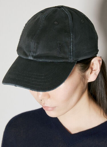 Saint Laurent Cassandre Denim Baseball Cap Black sla0255074