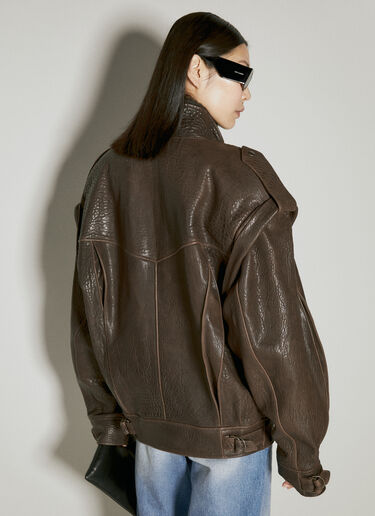 Saint Laurent Oversized Leather Jacket Brown sla0254012