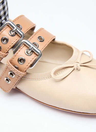 Ballerina Flats With Buckle Straps Miu Miu Ballerina Flats With Buckle Straps Beige miu0256015