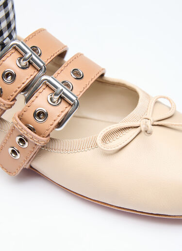 Miu Miu Ballerina Flats With Buckle Straps Beige miu0256015