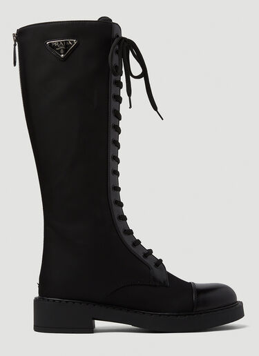 Prada Re-Nylon Knee-High Combat Boots Black pra0249024