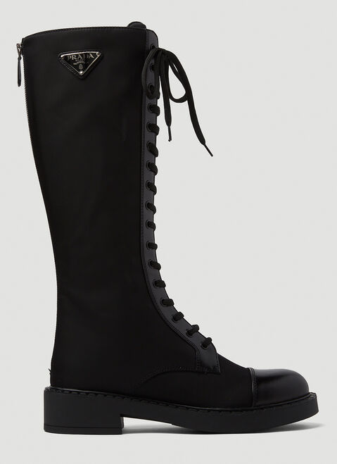 Prada Re-Nylon Knee-High Combat Boots Black pra0149079