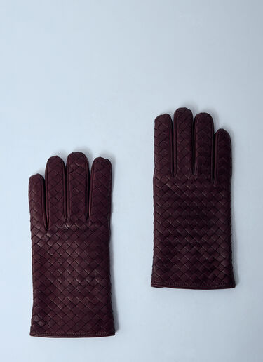 Bottega Veneta Intrecciato Leather Gloves Burgundy bov0159032