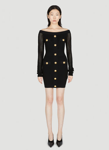 Balmain Off Shoulder Dress Black bln0252028