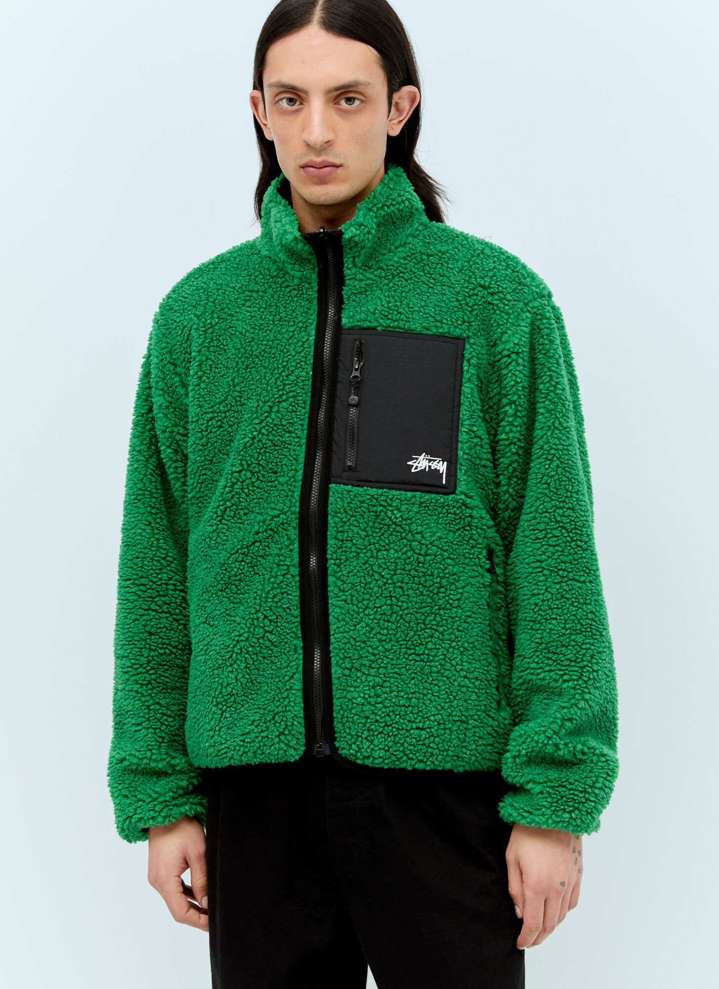 Shop Stussy Sherpa Reversible Jacket In Green