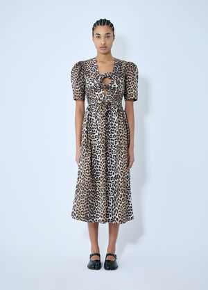 GANNI Leopard Print Tie Strap Midi Dress Brown gan0259002