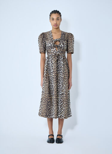 GANNI Leopard Print Tie Strap Midi Dress Brown gan0260005