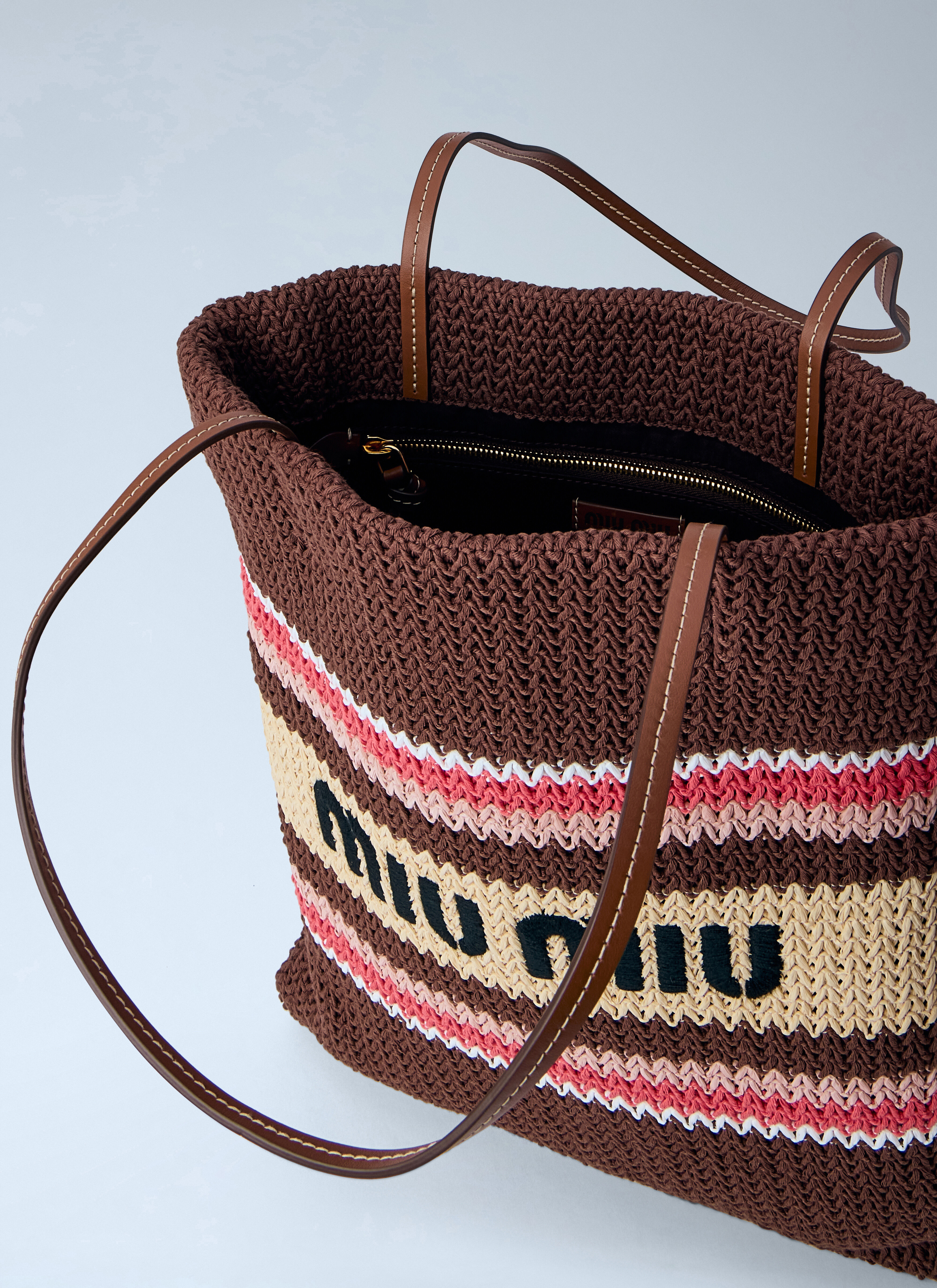 Miu Miu Women's' Raffia-Effect Woven Tote Bag in Brown | LN-CC®