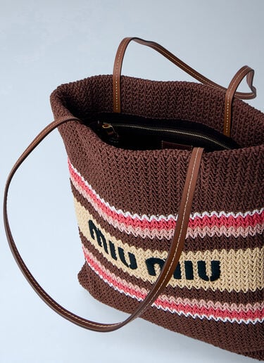 Miu Miu Raffia-Effect Woven Tote Bag Brown miu0264021