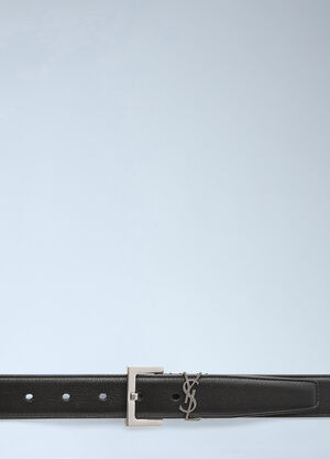 Saint Laurent Cassandre Leather Belt Black sla0241124