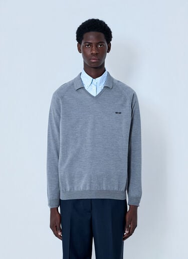 Miu Miu V-Neck Knit Sweater Grey miu0164036
