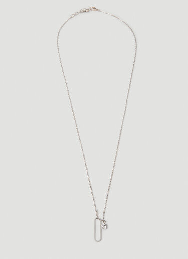 Saint Laurent Rhinestone Pendant Necklace Silver sla0251194