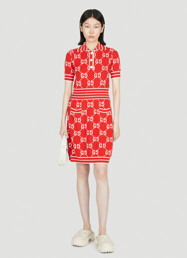 GG Jacquard Polo Dress Gucci GG Jacquard Polo Dress Red guc0253056