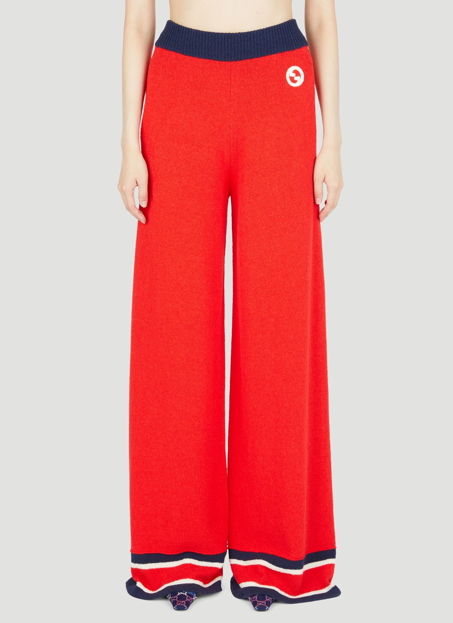 Shop Gucci Colour Block Knit Pants In Red
