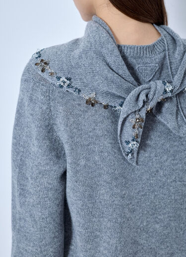 LN-CC® - Prada: Embroidered-Scarf Cashmere Sweater - Grey Prada Embroidered-Scarf Cashmere Sweater Grey pra0266001