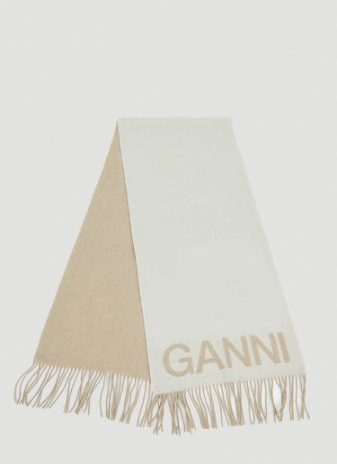 GANNI Logo Fringed Scarf White gan0248040