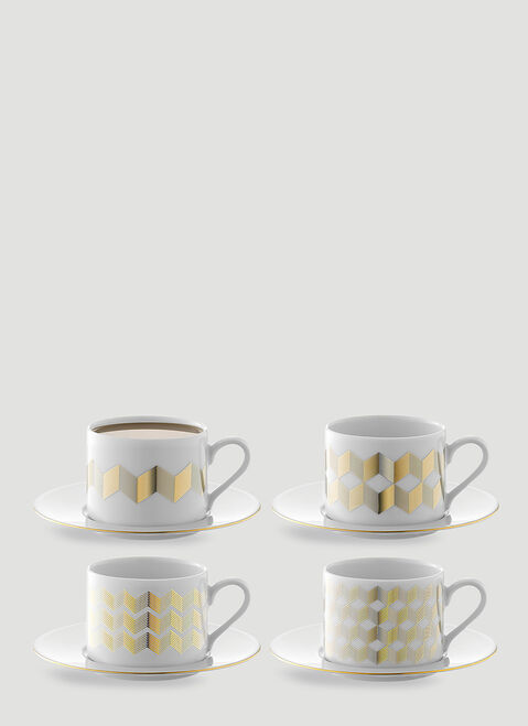 LSA International Set of Four Chevron Teacup Cup and Saucer Transparent wps0644391