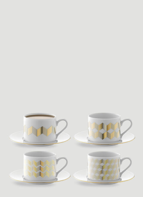 LSA International Set of Four Chevron Teacup Cup and Saucer Multicolour wps0644376