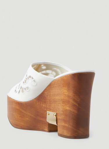 Dolce & Gabbana Embroidered Wooden Wedge Sandals White dol0247110
