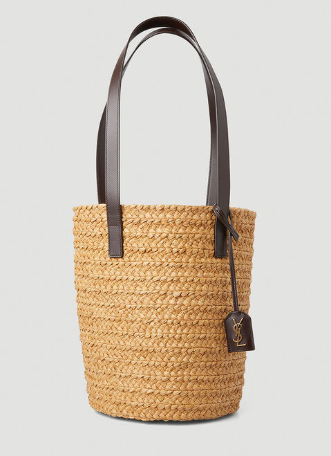 Saint Laurent Logo Tag Raffia Tote Bag Black sla0244035