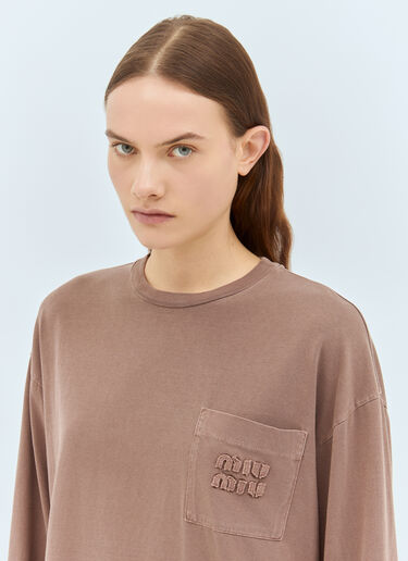 Miu Miu Long-Sleeve Logo T-Shirt Brown miu0259012