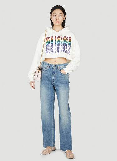 Gucci Logo Embellished Hooded Sweatshirt White guc0251186