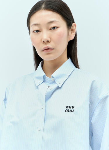 Miu Miu Logo Embroidery Cropped Shirt Blue miu0255010