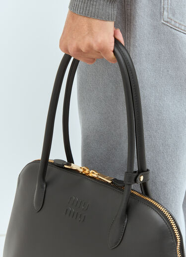 Miu Miu Logo Embossed Leather Handbag Black miu0258050