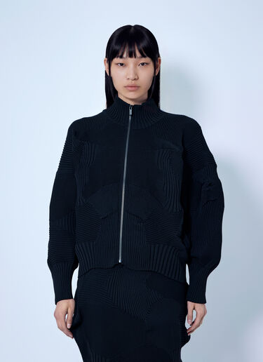 LN-CC® - Issey Miyake: Kone Kone Ribbed Knitted Jacket - Black Issey Miyake Kone Kone Ribbed Knitted Jacket Black ism0265013