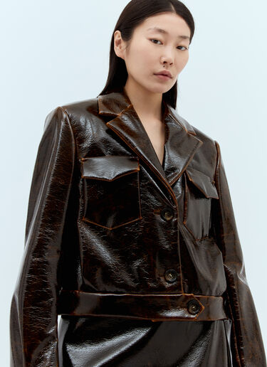 Sportmax Patent-Finish Wool Jacket Brown spx0257006