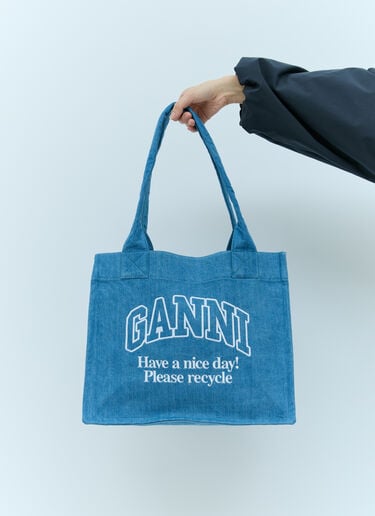 GANNI Large Easy Denim Tote Bag Blue gan0255062
