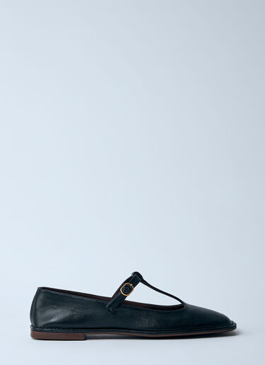 The Row Square T-Strap Flats Black row0260021